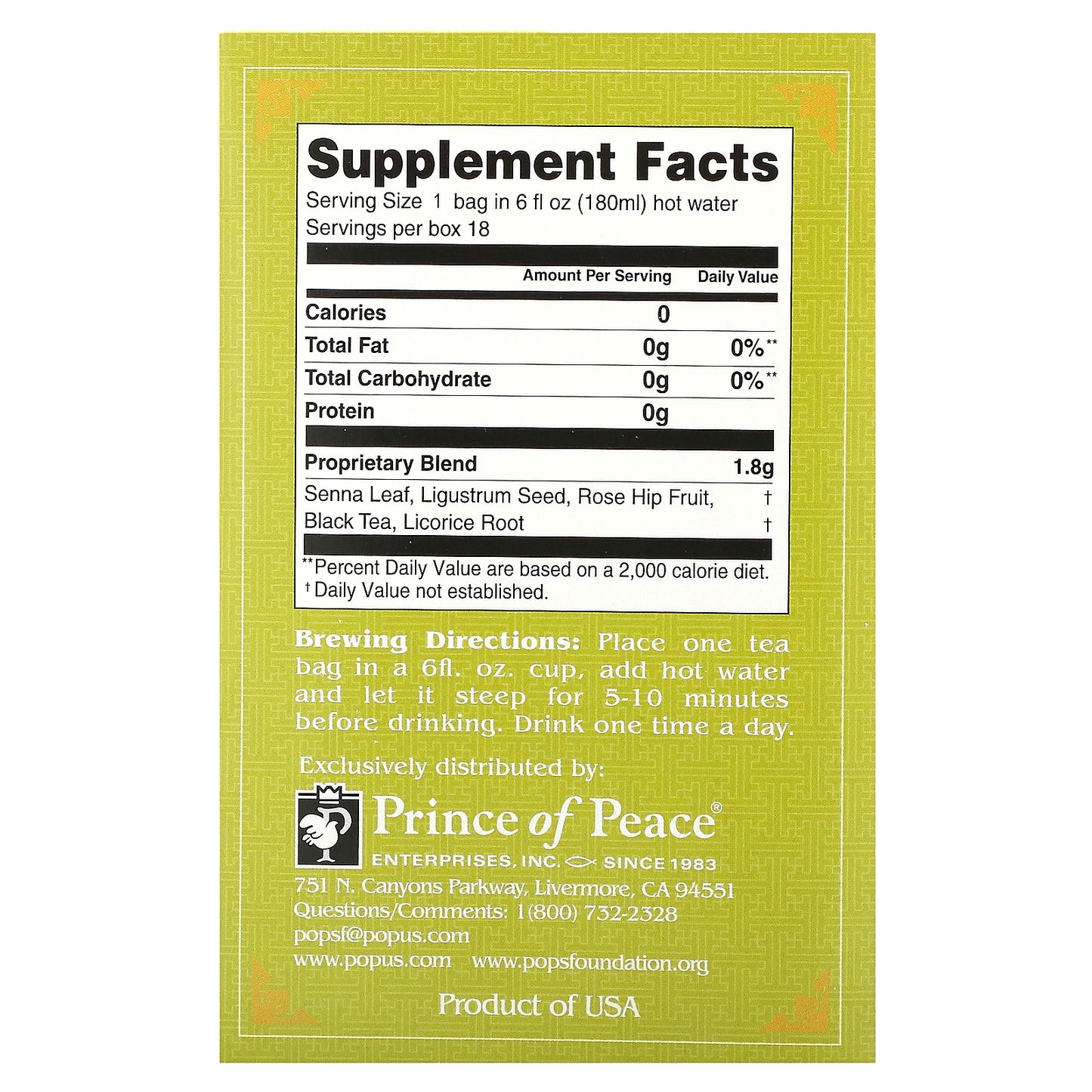 Prince of Peace, Herbal Tea, Detox, 18 Tea Bag, 1.14 oz (32.4 g)
