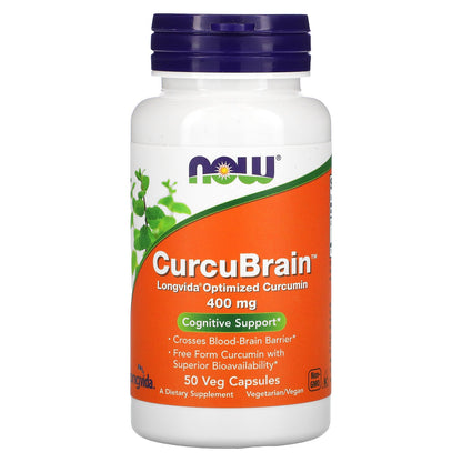 NOW Foods, CurcuBrain, Cognitive Support, 400 mg, 50 Veg Capsules