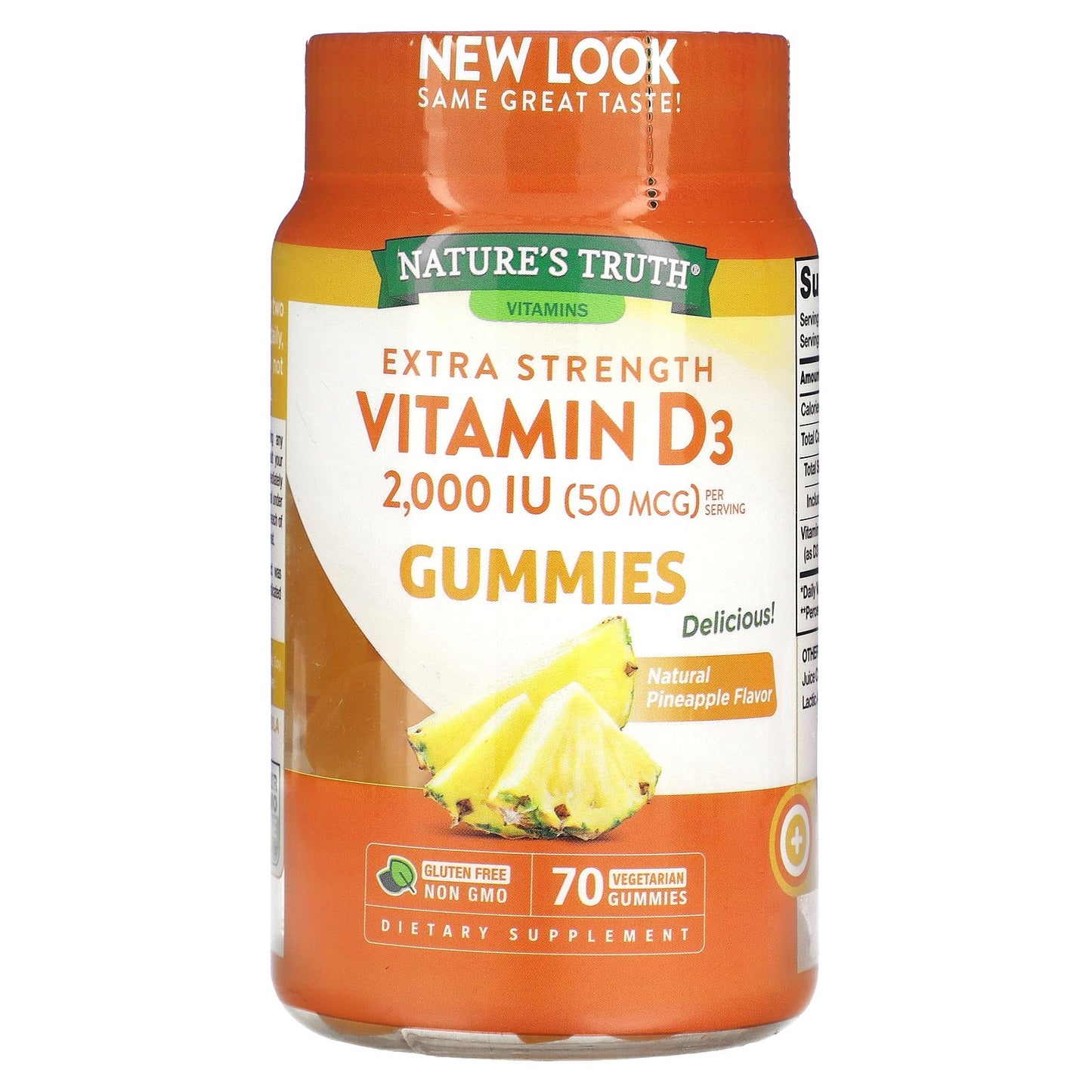 Nature's Truth, Extra Strength Vitamin D3, Natural Pineapple, 50 mcg (2,000 IU), 70 Vegetarian Gummies