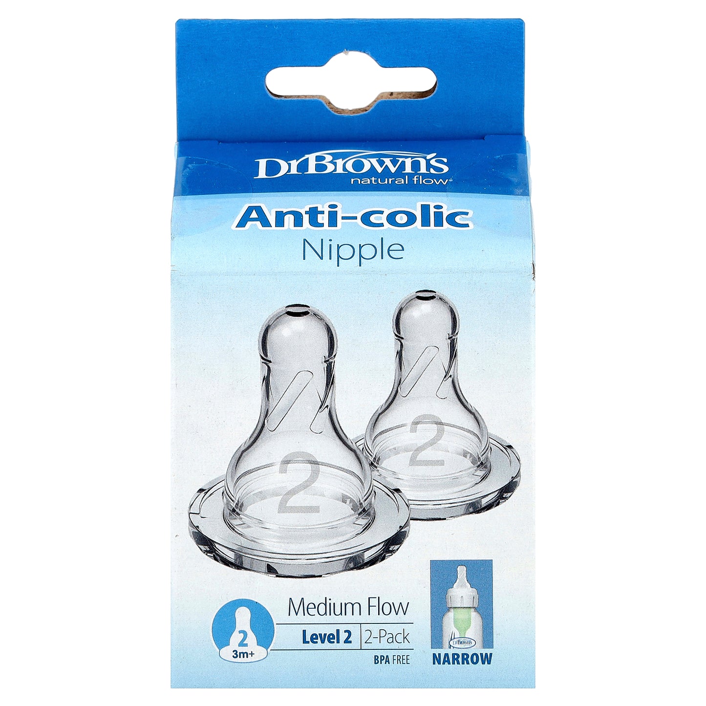 Dr. Brown's, Natural Flow®, Anti-colic Nipple, 3 Months +, Medium Flow, 2 Pack