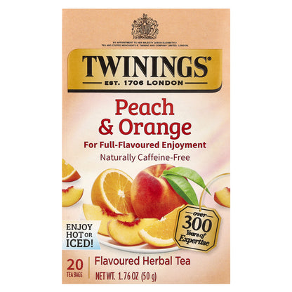 Twinings, Flavored Herbal Tea, Peach & Orange, Caffeine-Free, 20 Tea Bags, 1.76 oz (50 g)