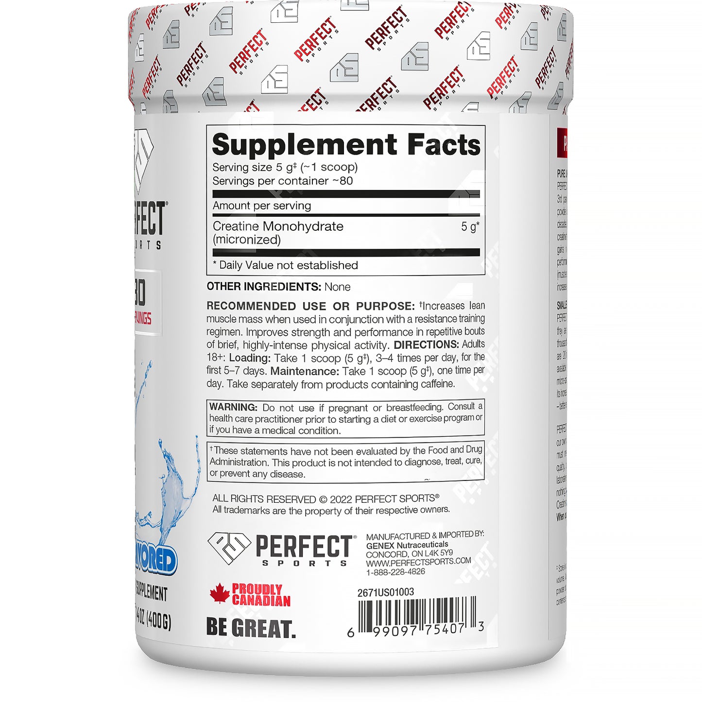 PERFECT Sports, Creatine, Unflavored, 14 oz (400 g)