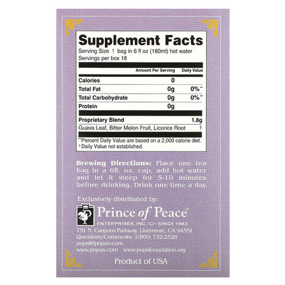 Prince of Peace, Herbal Tea, Blood Sugar, 18 Tea Bags, 1.14 oz (32.4 g)