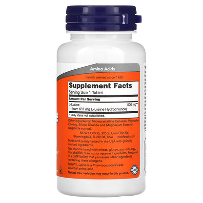 NOW Foods, L-Lysine, 500 mg, 100 Tablets