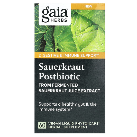 Gaia Herbs, Sauerkraut Postbiotic, 1.2 g, 60 Vegan Liquid Phyto-Caps (0.6 g per Capsule)