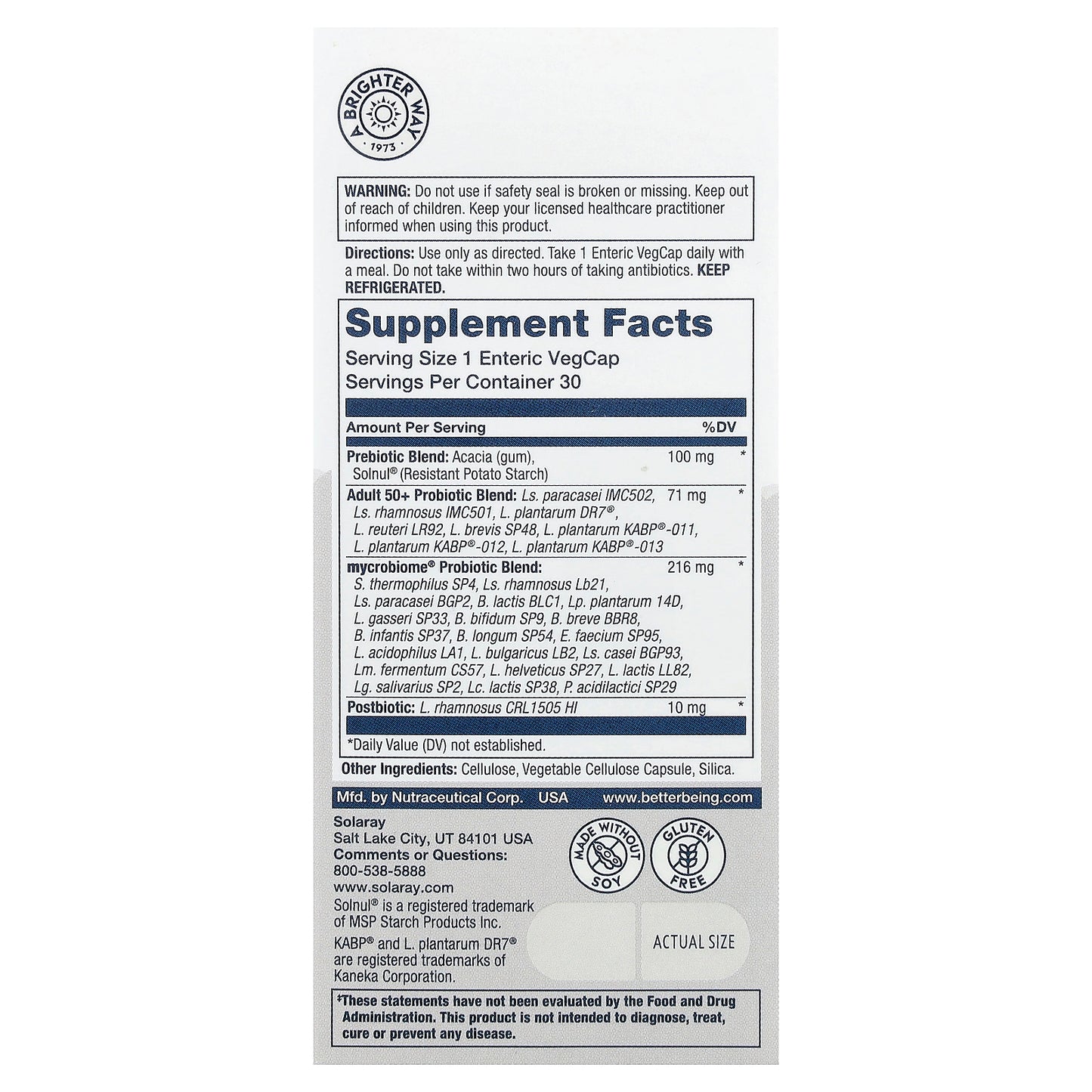 Solaray, Mycrobiome®, Complete Probiotic, Adult 50+, 30 VegCaps