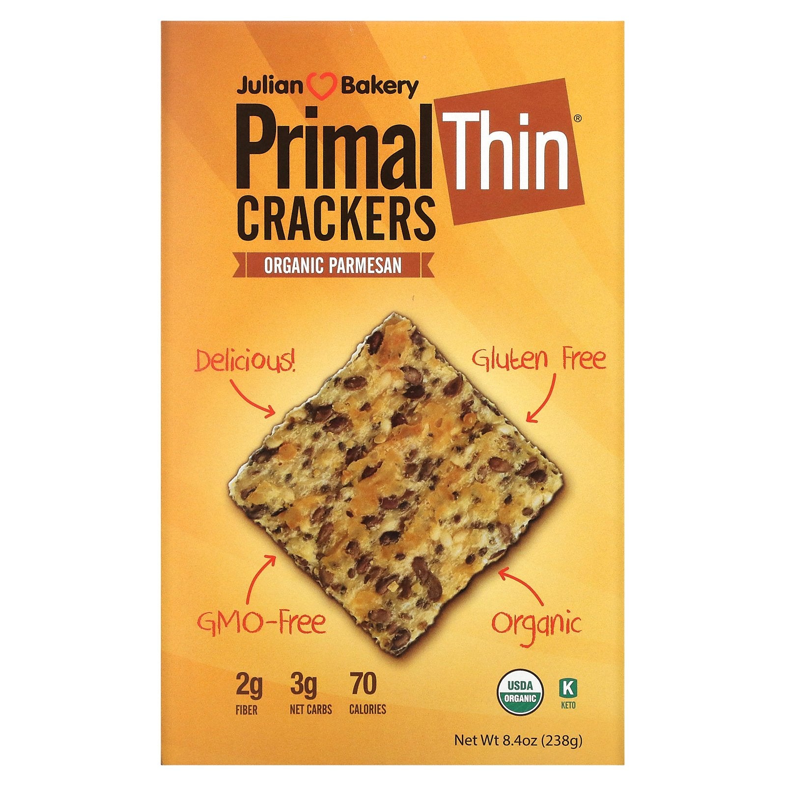 Julian Bakery, Primal Thin Crackers, Organic Parmesan, 8.4 oz (238 g)