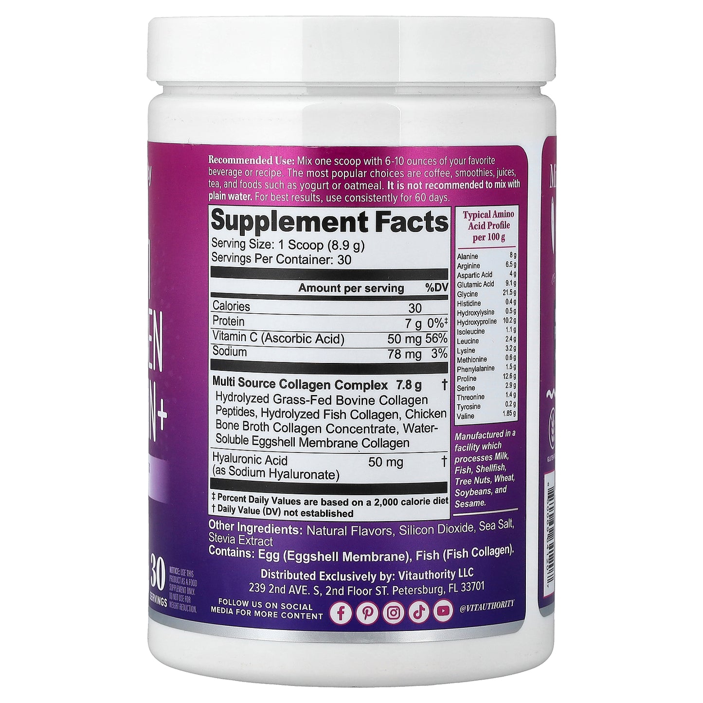 Vitauthority, Multi Collagen Protein+, Vanilla, 9.42 oz (267 g)