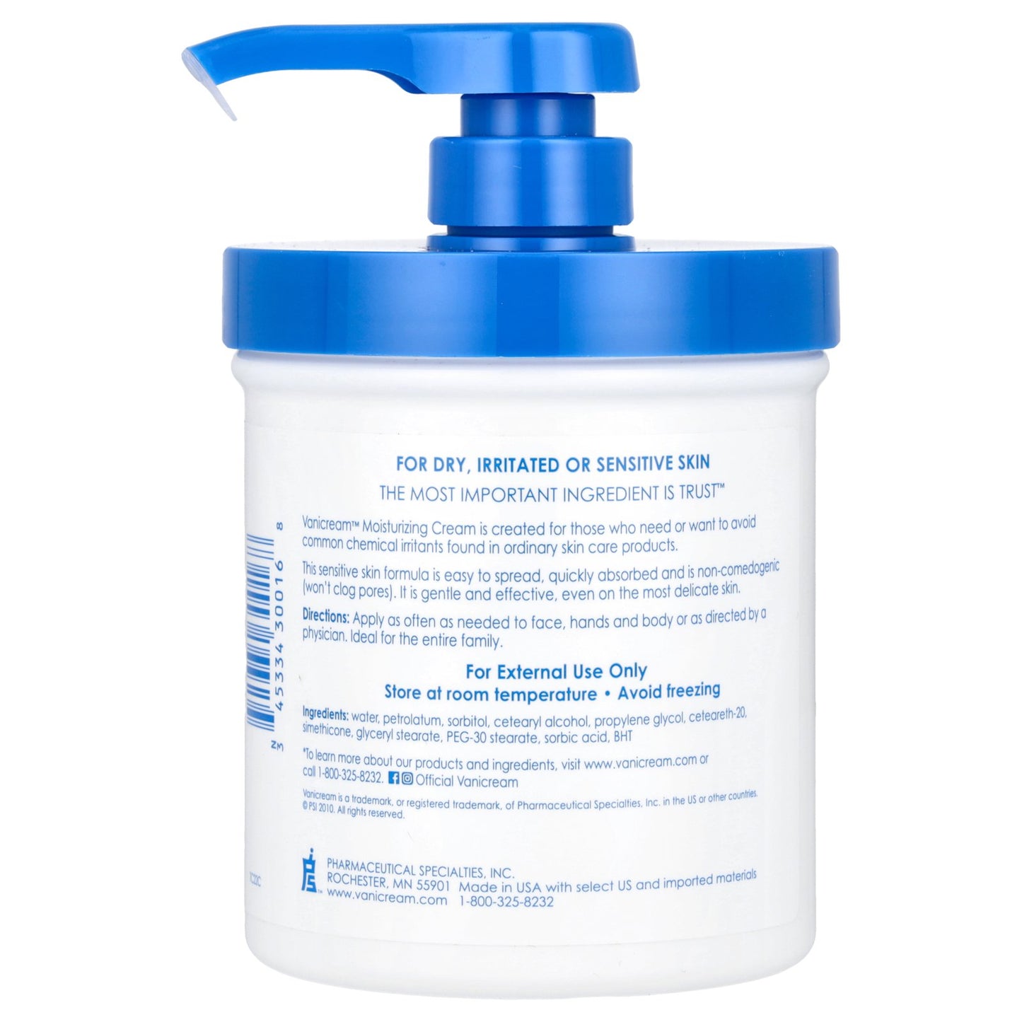 Vanicream, Moisturizing Cream, For Sensitive Skin, Fragrance Free (Pump), 1 lb (453 g)