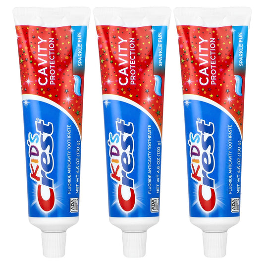 Crest, Kids, Cavity Protection, Fluoride Anticavity Toothpaste, Sparkle Fun, 3 Pack, 4.6 oz (130 g) Each