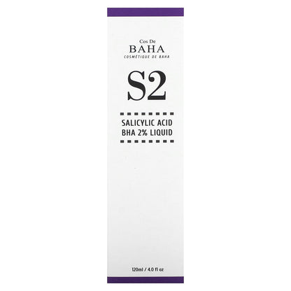 Cos De BAHA, S2, Salicylic Acid BHA 2% Liquid, 4 fl oz (120 ml)