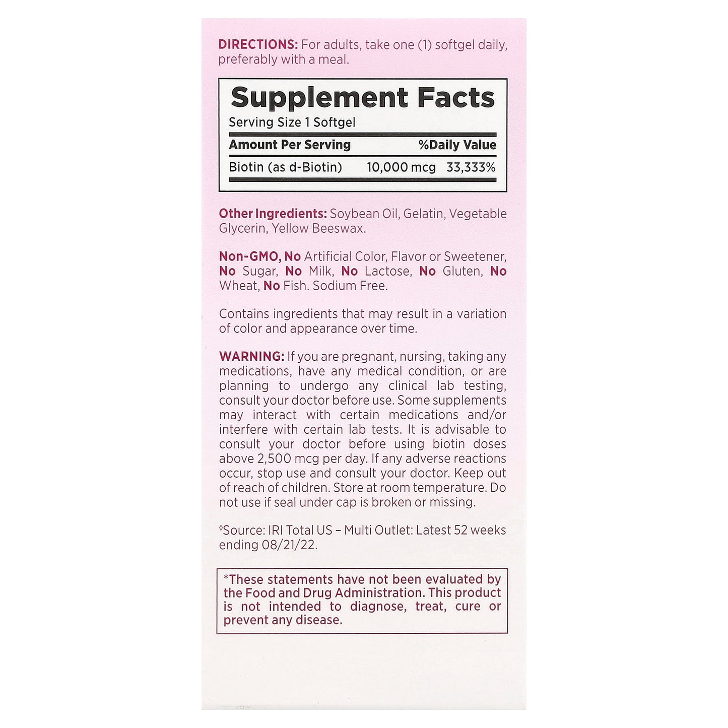 Nature's Bounty, Optimal Solutions®, Biotin Softgels, 10,000 mcg, 90 Rapid Release Liquid Softgels