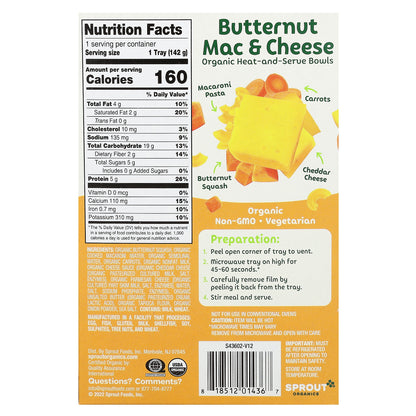 Sprout Organics, Toddler Meals, 12 Months+, Butternut Mac & Cheese, 5 oz (142 g)