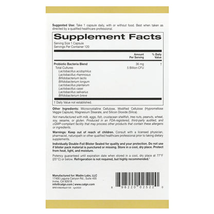 California Gold Nutrition, LactoBif® 5 Probiotics, 5 Billion CFU, 120 Veggie Capsules