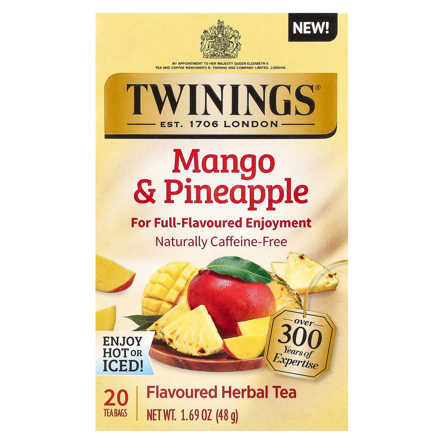 Twinings, Herbal Tea, Mango & Pineapple, Caffeine-Free, 20 Tea Bags, 1.69 oz (48 g)