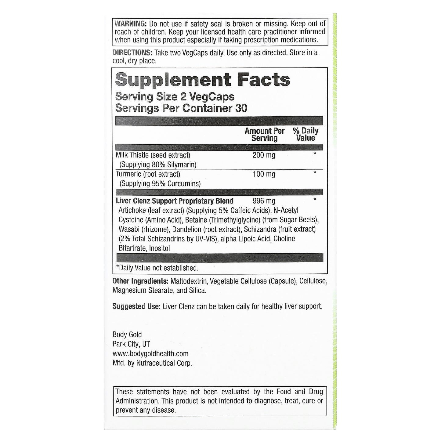 BodyGold, Liver Clenz, 60 VegCaps