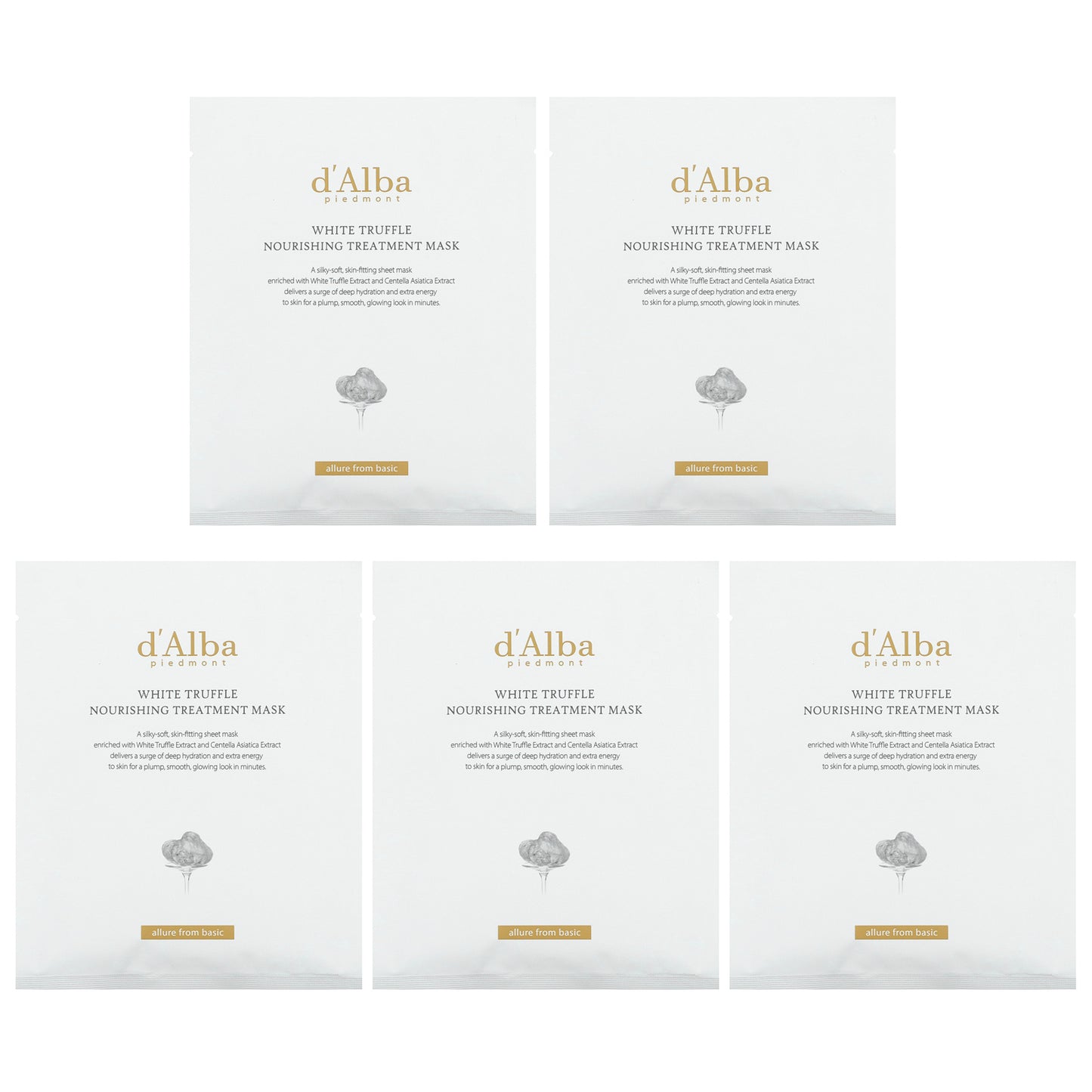 d'Alba, White Truffle Nourishing Treatment Beauty Mask, 5 Sheet Masks, 0.84 fl oz (25 ml) Each