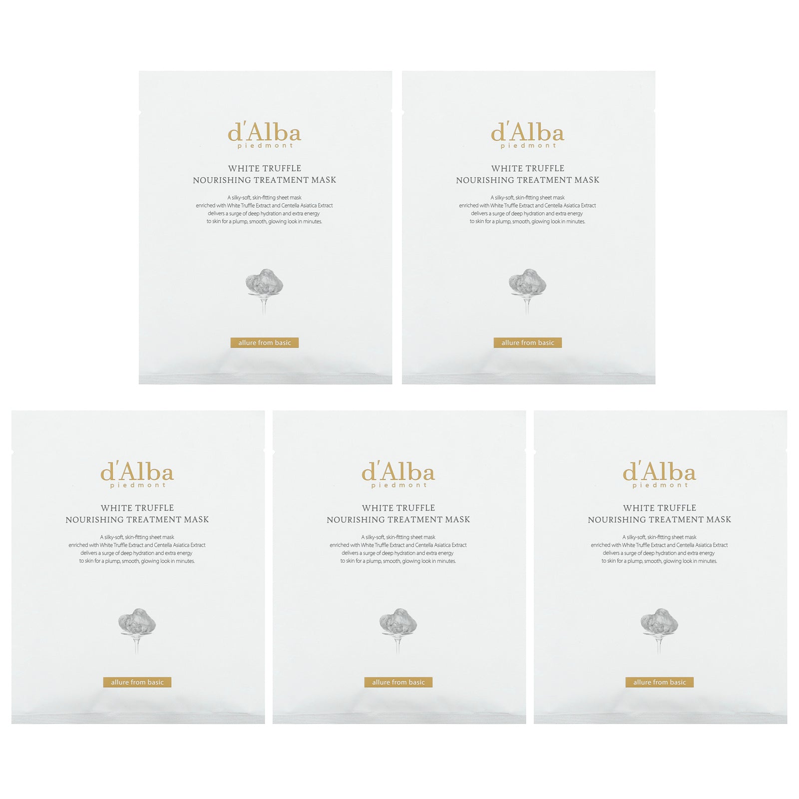 d'Alba, White Truffle Nourishing Treatment Beauty Mask, 5 Sheet Masks, 0.84 fl oz (25 ml) Each