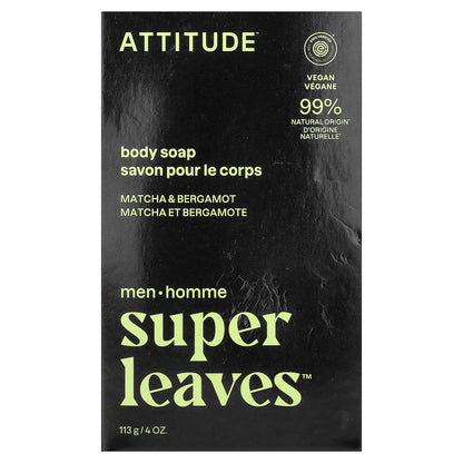 ATTITUDE, Super Leaves™, Body Bar Soap, For Men, Matcha & Bergamot, 4 oz (113 g)