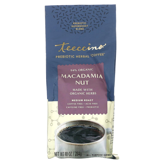 Teeccino, Prebiotic Herbal 'Coffee', Macadamia Nut, Medium Roast, Caffeine Free, 10 oz (284 g)