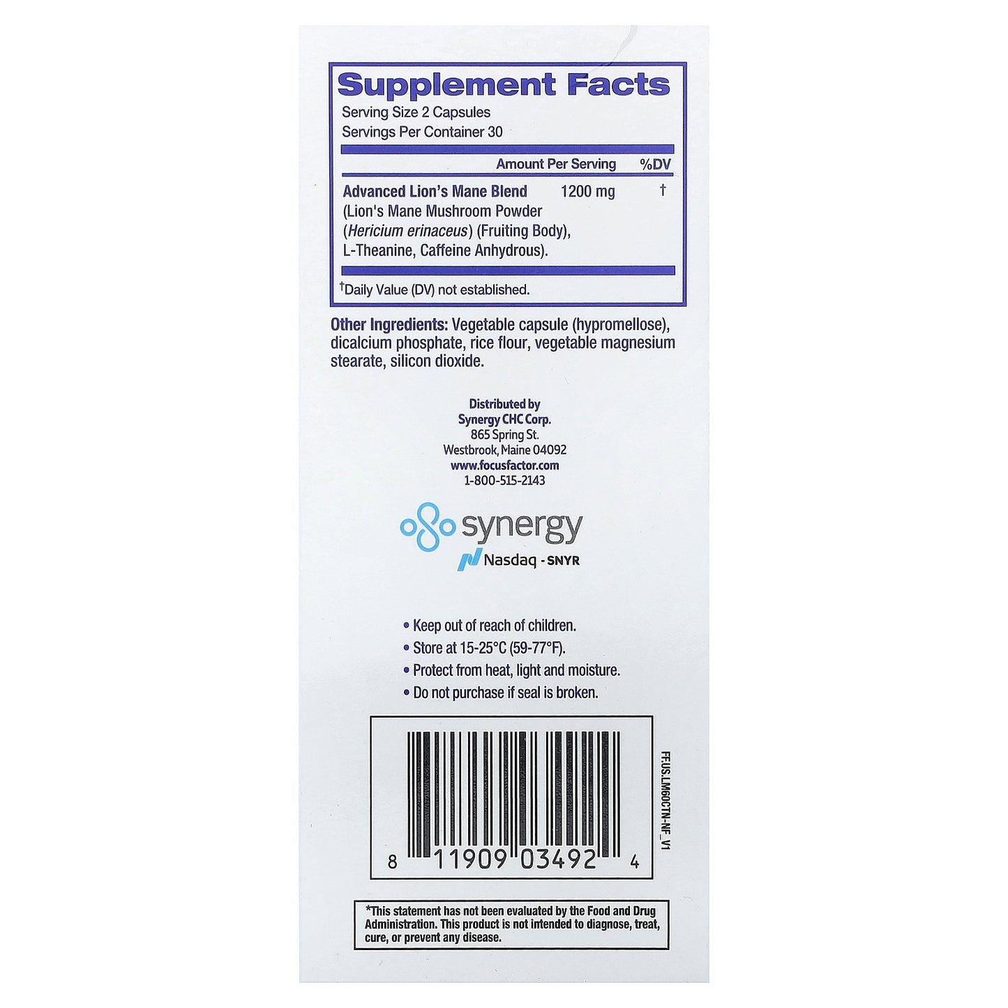 Focus Factor, Lion's Mane Plus, 60 Veggie Caps