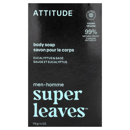 ATTITUDE, Super Leaves™, Body Bar Soap, For Men, Eucalyptus & Sage, 4 oz (113 g)
