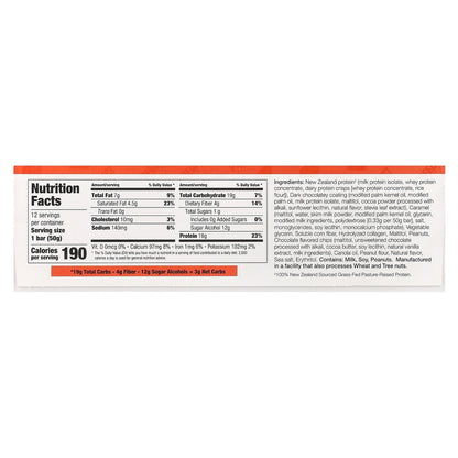 PERFECT Sports, Diesel, New Zealand Protein Bar, Chocolate Chip Peanut Butter, 12 Bars, 50 g Each