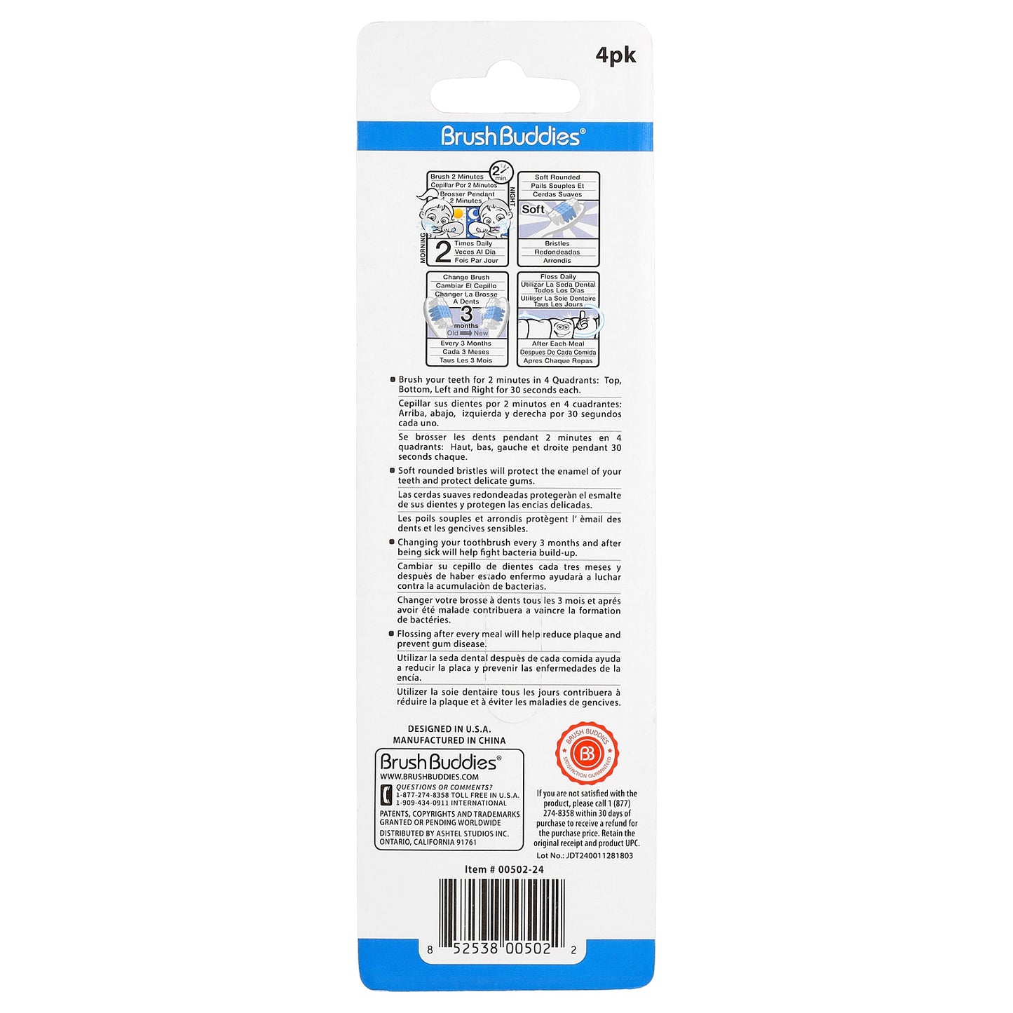 Brush Buddies, Kids Toothbrushes, Soft , 4 Pack