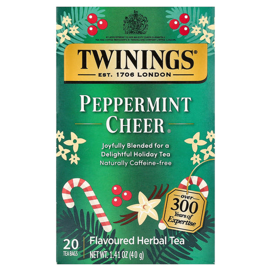 Twinings, Flavored Herbal Tea, Peppermint Cheer, Caffeine Free, 20 Tea Bags, 1.41 oz (40 g)