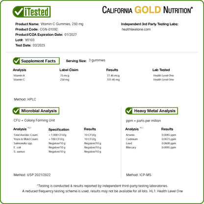 California Gold Nutrition, Vitamin C Gummies with Vitamin A from 100% Beta-Carotene, 90 Vegetarian Gummies