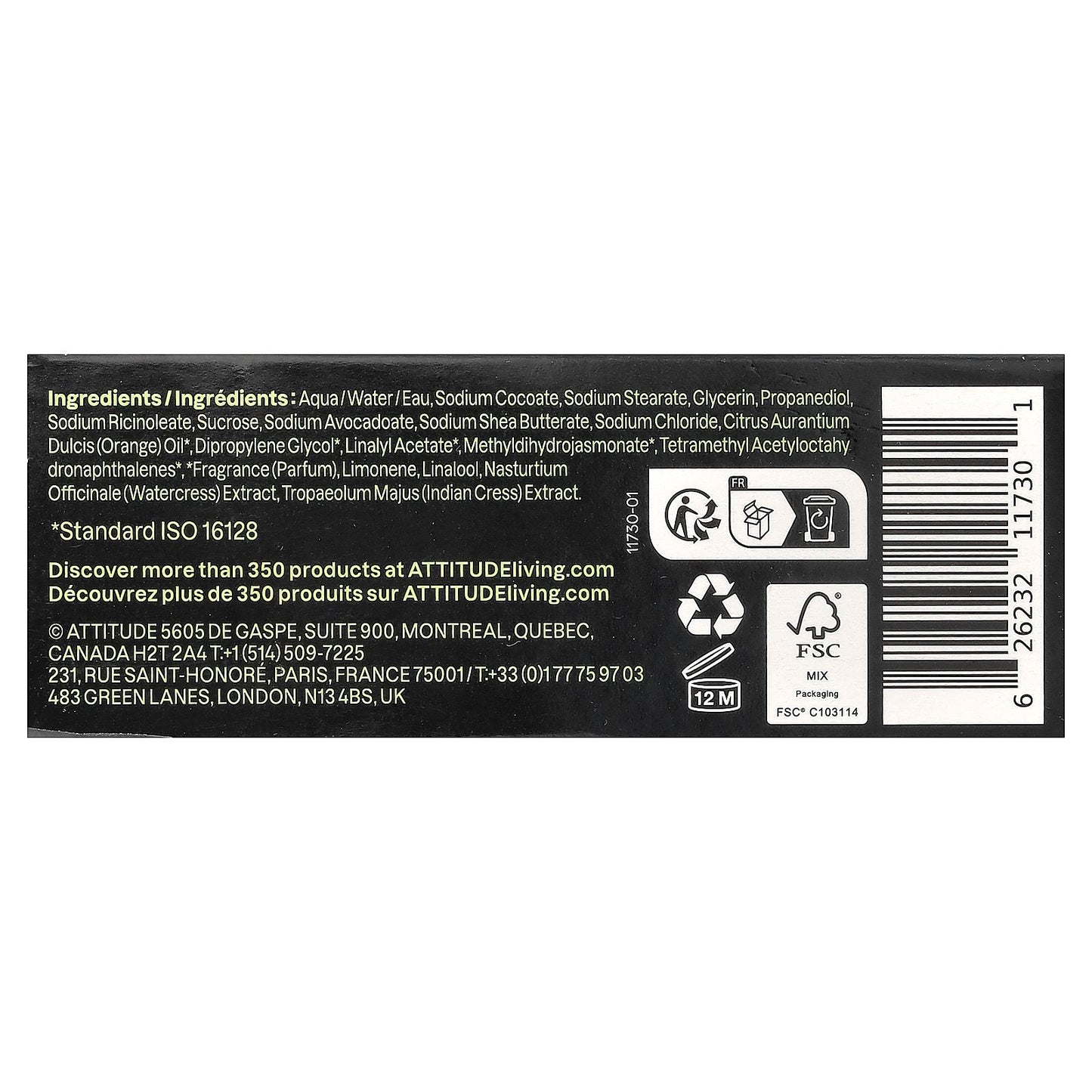 ATTITUDE, Super Leaves™, Body Bar Soap, For Men, Matcha & Bergamot, 4 oz (113 g)