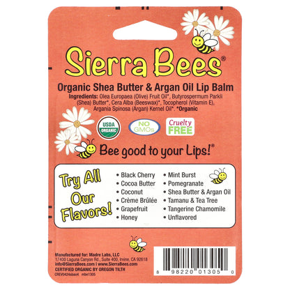 Sierra Bees, Organic Lip Balms, Shea Butter & Argan Oil, 4 Pack, 0.15 oz (4.25 g) Each