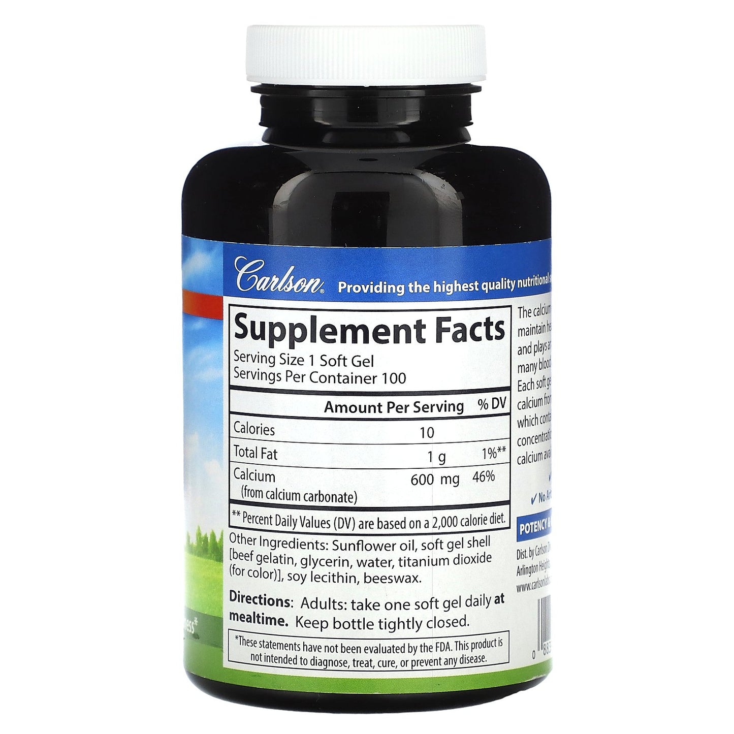 Carlson, Liquid Filled Cal-600, 600 mg, 100 Soft Gels