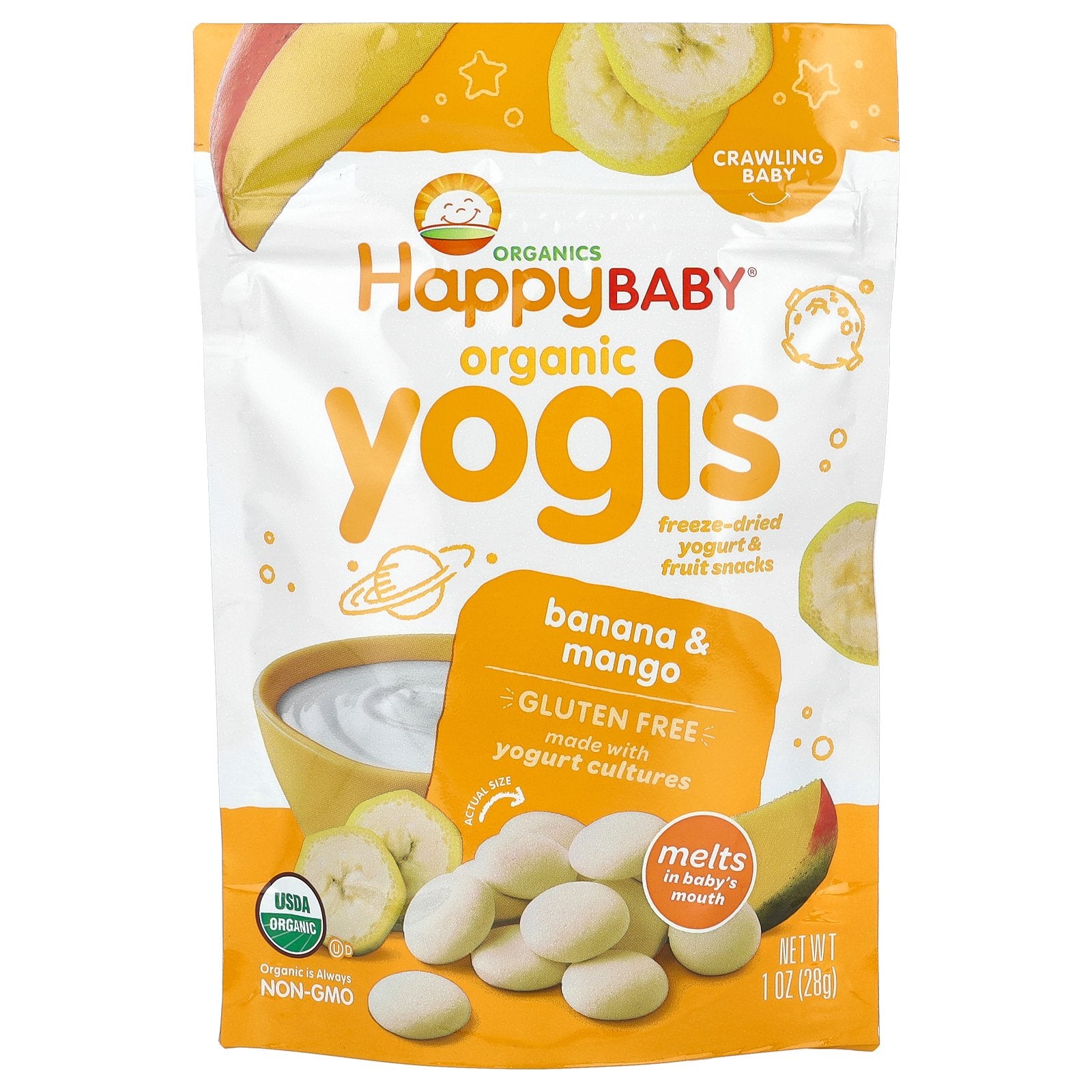 Happy Family Organics, Happy Baby, Yogis, Freeze Dried Yogurt & Fruit Snacks, Banana & Mango, 1 oz (28 g)