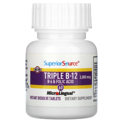 Superior Source, Triple B-12, B-6, Folic Acid, 60 MicroLingual Instant Dissolve Tablets