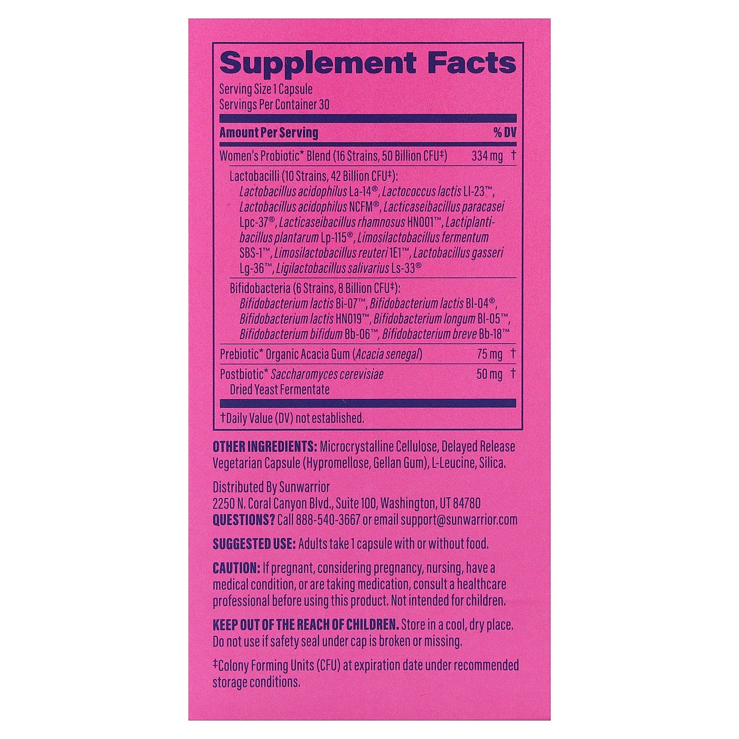 Sunwarrior, Women's Probiotic, 30 Vegetarian Capsules