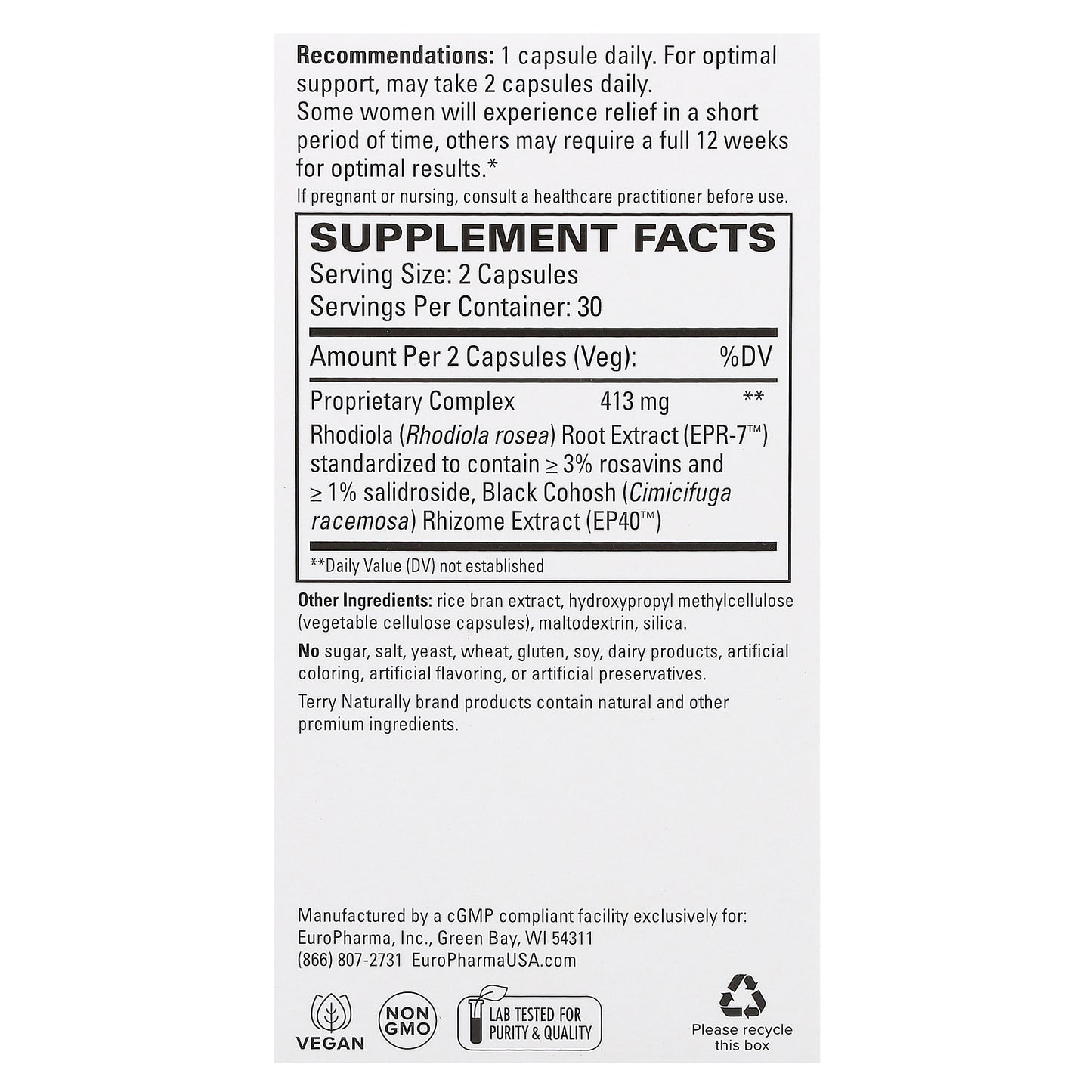 Terry Naturally, Menopause Relief Plus, 60 Capsules