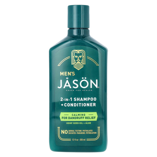 Jason Natural, Men's, 2-In-1 Shampoo + Conditioner, Hemp Seed Oil + Aloe , 12 fl oz (355 ml)