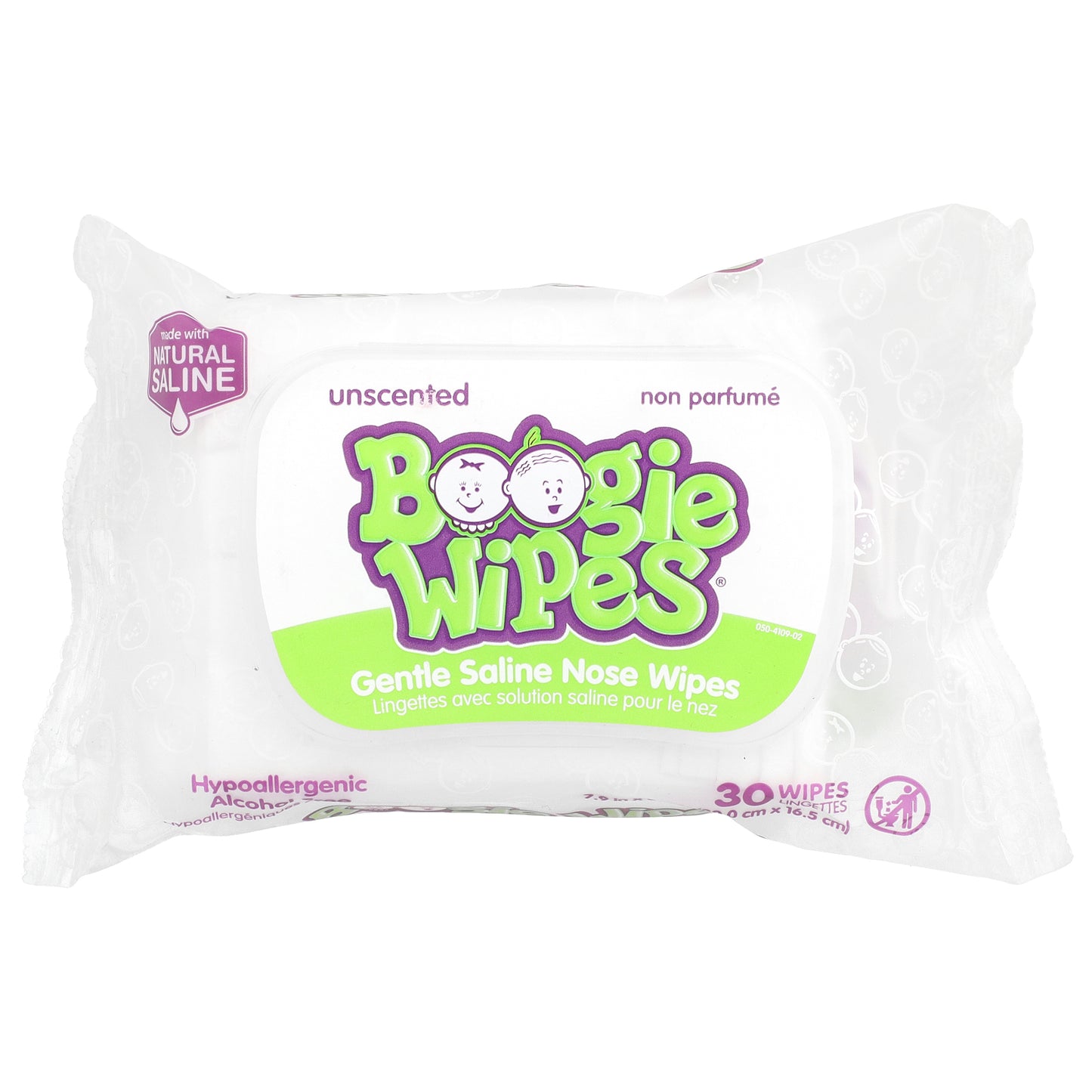 Boogie Wipes, Gentle Saline Nose Wipes, Unscented, 30 Wipes