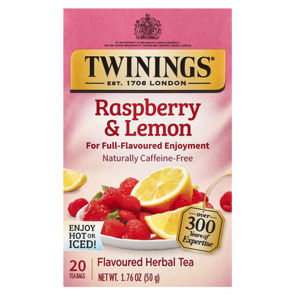 Twinings, Flavored Herbal Tea, Raspberry & Lemon, Caffeine-Free, 20 Tea Bags, 1.76 oz (50 g)