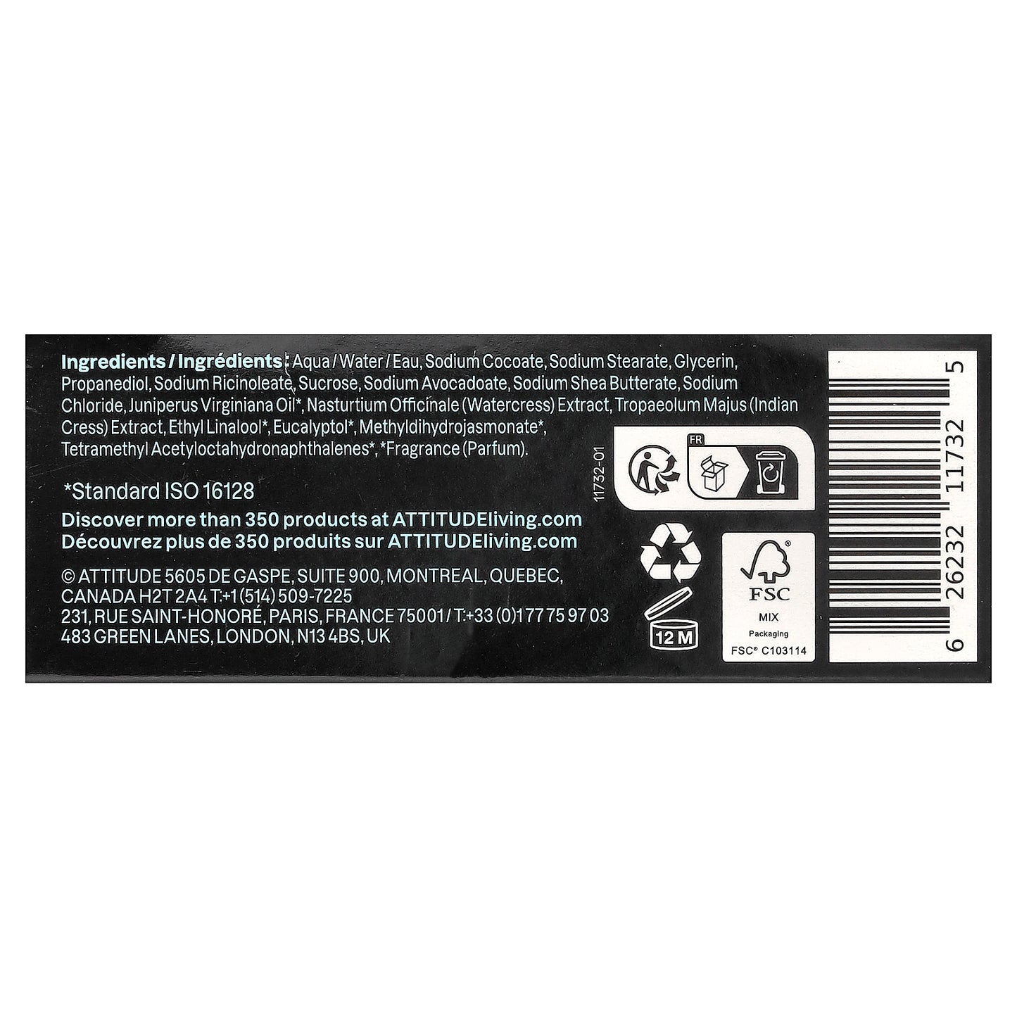 ATTITUDE, Super Leaves™, Body Bar Soap, For Men, Eucalyptus & Sage, 4 oz (113 g)