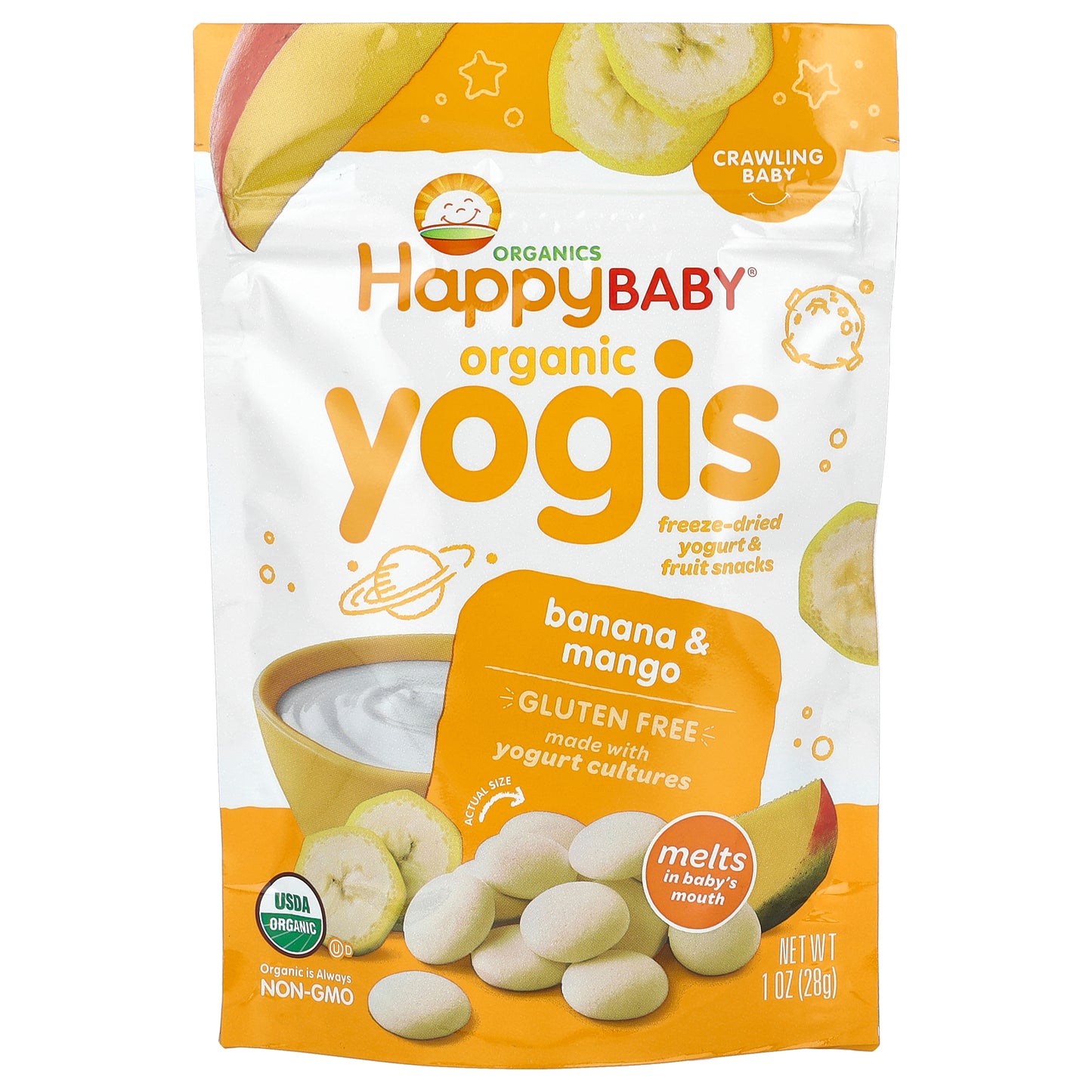 Happy Family Organics, Yogis, Freeze Dried Yogurt & Fruit Snacks, Banana & Mango, 1 oz (28 g)