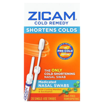 Zicam, Cold Remedy, Medicated Nasal Swabs, 20 Single-Use Swabs