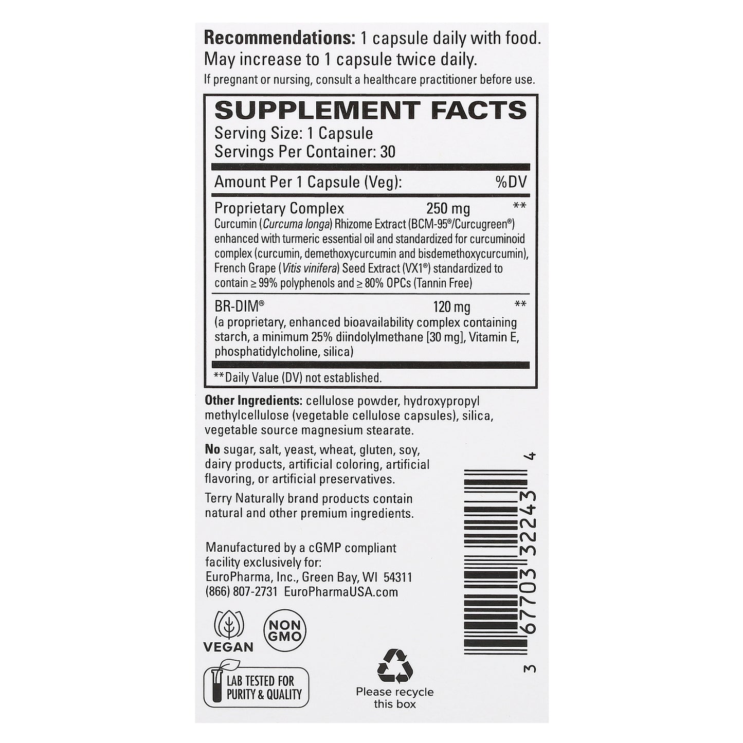 Terry Naturally, Dim Complex With BCM-95 Curcumin, 30 Capsules