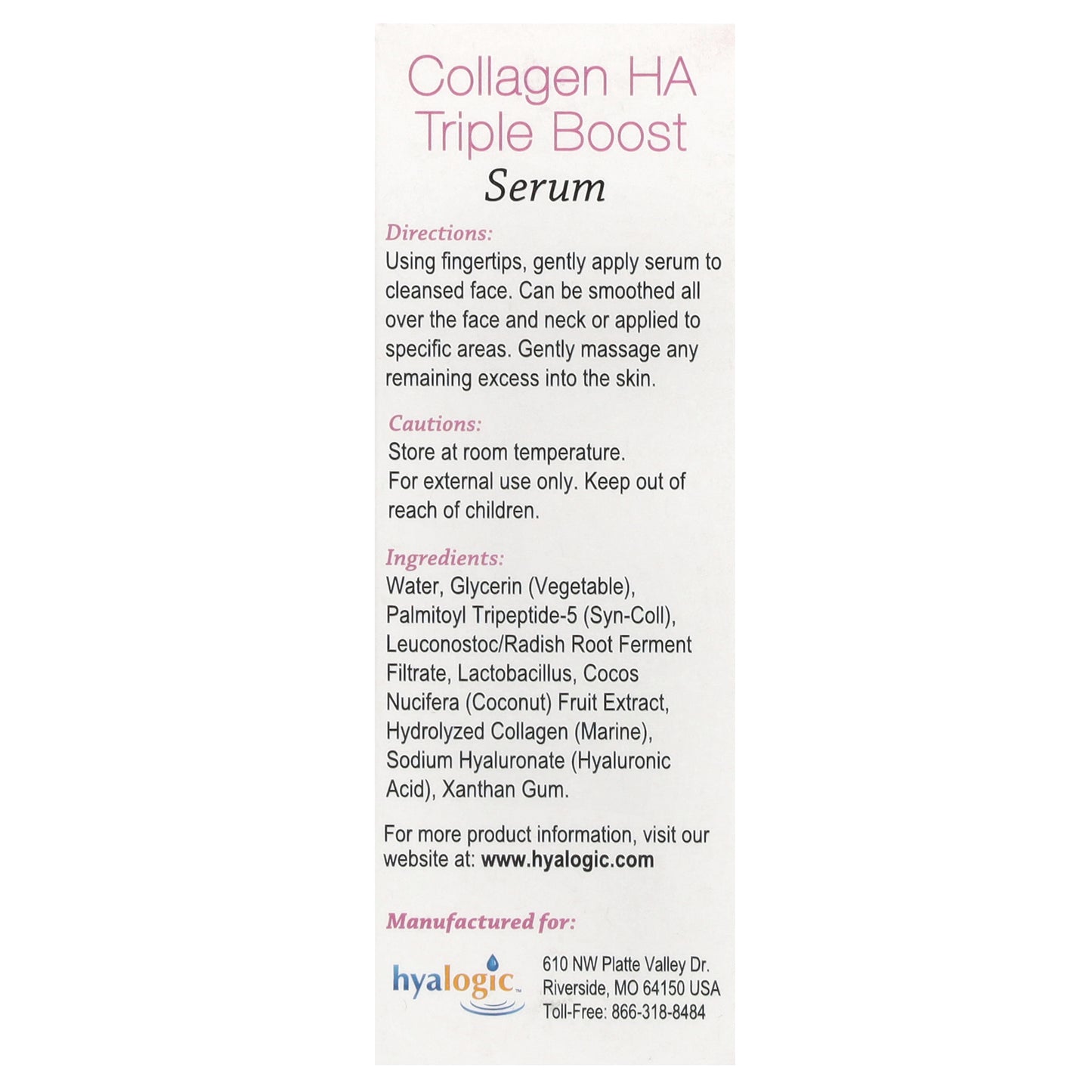 Hyalogic, Collagen HA Triple Boost Serum With Syn-Coll & Collagen, Fragrance Free, 0.47 fl oz (13.5 ml)