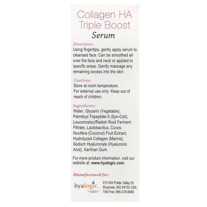 Hyalogic, Collagen HA Triple Boost Serum With Syn-Coll & Collagen, Fragrance Free, 0.47 fl oz (13.5 ml)