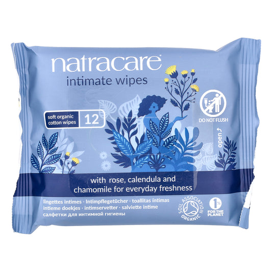 Natracare, Soft Organic Cotton Intimate Wipes, 12 Wipes