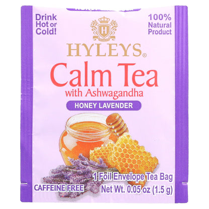 Hyleys Tea, Calm Tea with Ashwagandha, Honey Lavender, Caffeine Free, 25 Foil Envelopes Tea Bags, 1.32 oz (37.5 g)