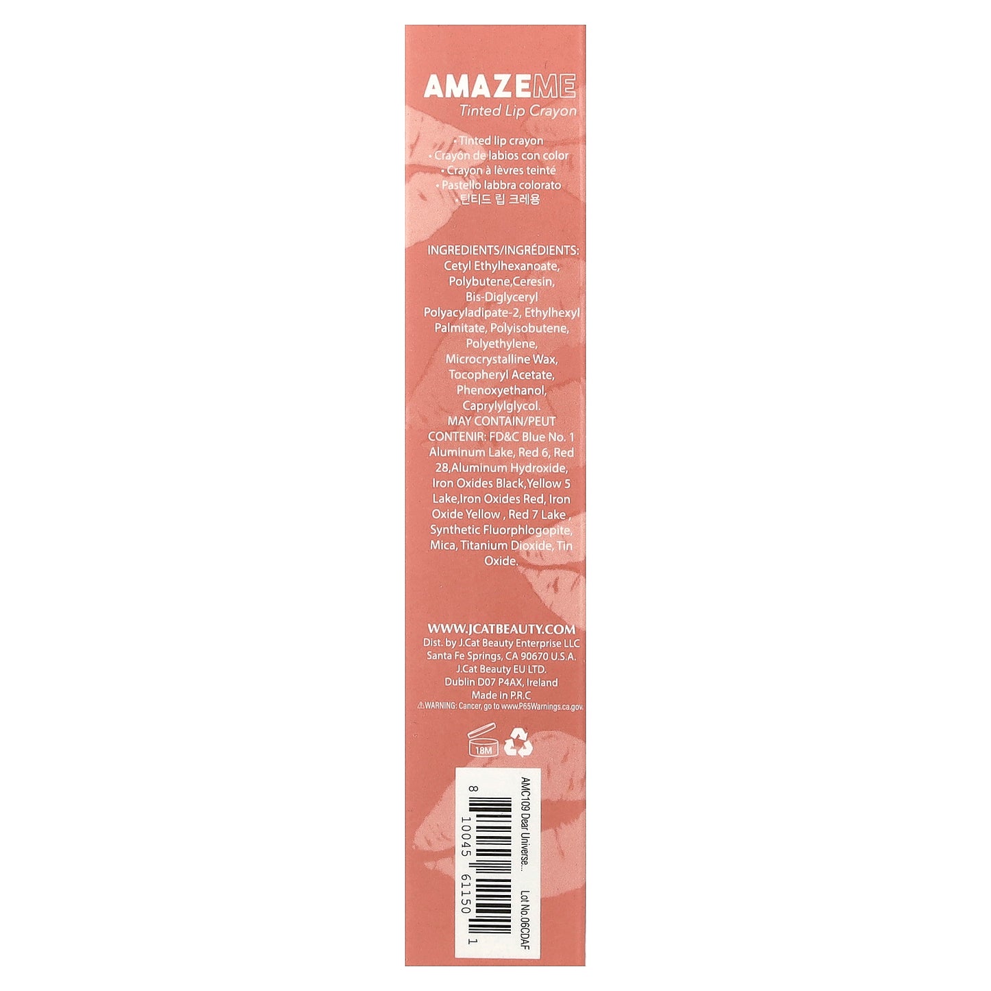 J.Cat Beauty, Amaze Me, Tinted Lip Crayon, AMC109 Dear Universe, 0.14 oz (4 g)