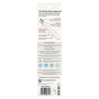 RADIUS, Totz® Toothbrush, 18+ Months, Extra Soft, Purple Sparkle, 1 Toothbrush